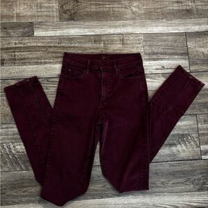 Mother The Rascal Sliced Up Heel Jeans Size 26 Burgundy Play Date Wash